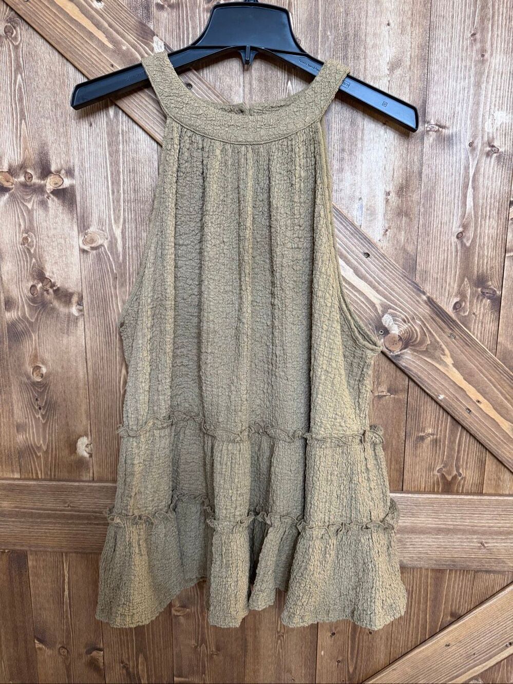 Timing Women’s 2X Brown Textured Tiered Sleeveless Boho Tunic Top(9342)
